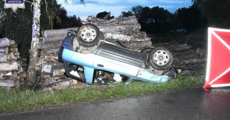 Śmiertelny wypadek 34-latka. Auto uderzyło w drewno i dachowało