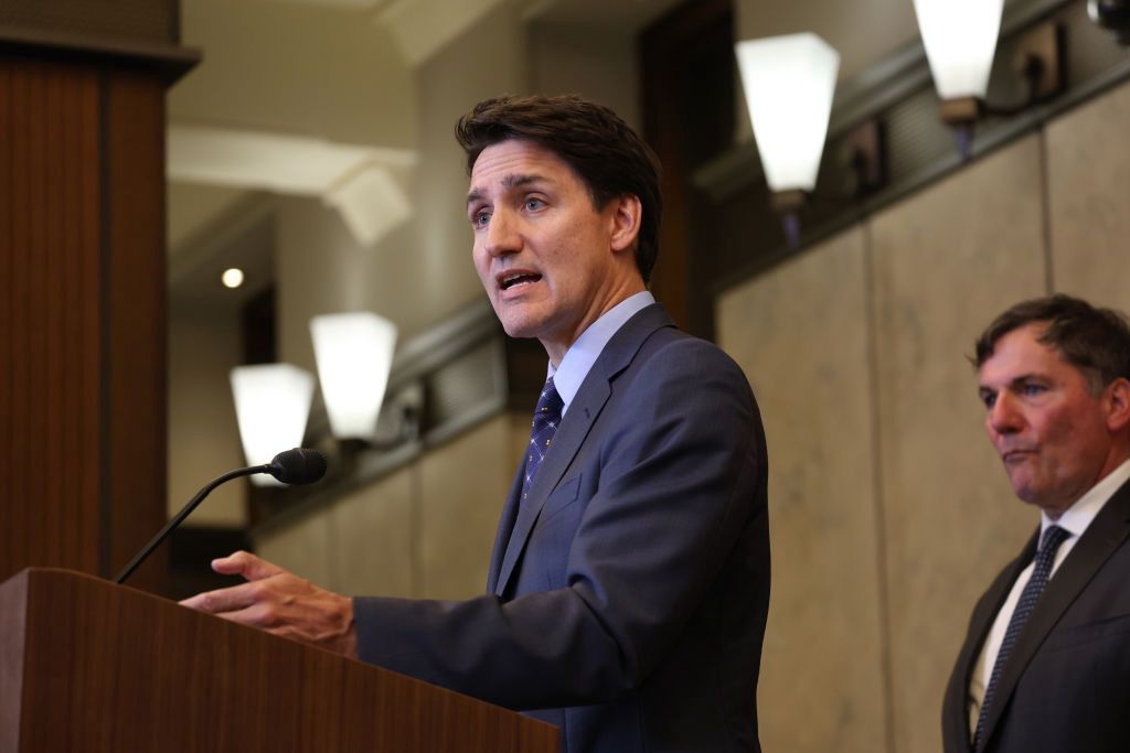 Prime Minister Justin Trudeau Holds News Conference
Justin Trudeau, Canada's prime minister, during a news conference in Ottawa, Ontario, Canada, on Monday, Oct. 14, 2024. Canada and India expelled each others' most senior envoys, dramatically widening their rift as Canadian police levelled sweeping allegations that Indian diplomats and agents are implicated in "escalating" homicides and extortion.  Photographer: David Kawai/Bloomberg via Getty Images
Bloomberg
media conference, north american, canada government, americas, press, news conference, canadian, presser, media