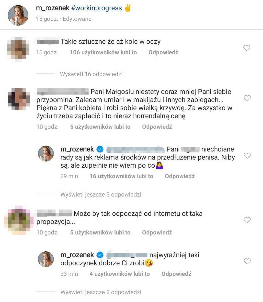 Małgorzata Rozenek odpowiada na komentarze internautów