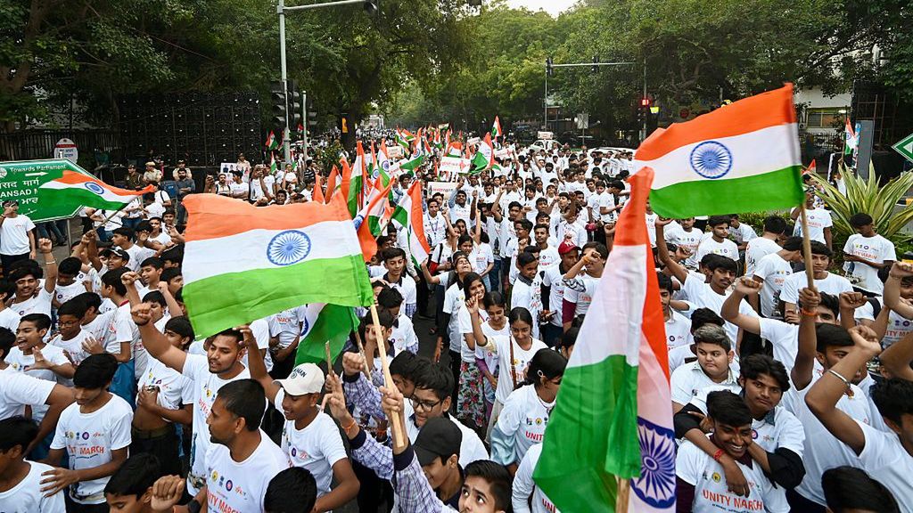Unity March In Delhi Celebrating National Unity Day
NEW DELHI, INDIA - OCTOBER 31: Participants take part in the Unity March on the occasion of the 150th birth anniversary of Sardar Vallabhbhai Patel, from Patel Chowk to the War Memorial, on October 31, 2025 in New Delhi, India. Rashtriya Ekta Diwas, also known as National Unity Day, is observed annually on October 31 to commemorate the birth anniversary of Sardar Vallabhbhai Patel and to honor his pivotal role in fostering national and political integration and unity in India. 
 (Photo by Sanchit Khanna/Hindustan Times via Getty Images)
Hindustan Times