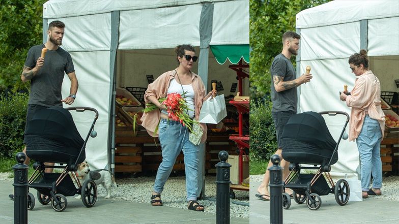 Zofia Zborowska i Marcin Wrona spacerują z dzidziusiem 