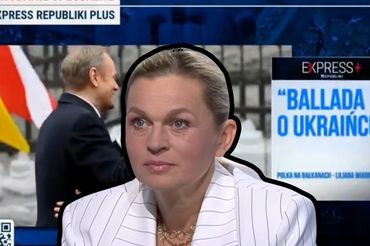 Barbara Nowacka na tle przekazu w TV Republika