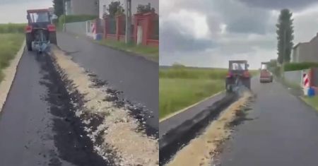 Rolnik zaorał świeży asfalt w Gliwicach. Mamy nagranie