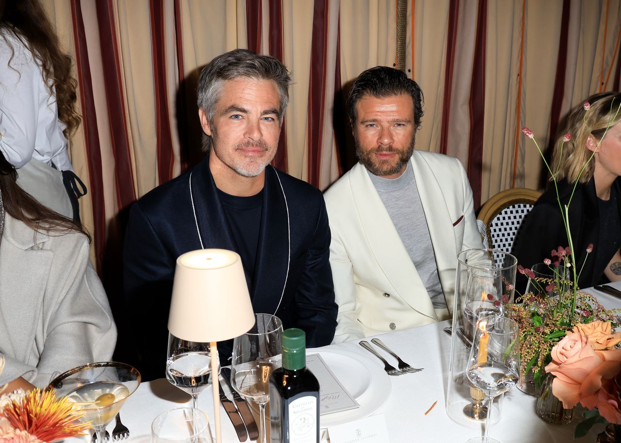 Chris Pine, Alessio Piastrelli at the Brunello Cucinelli Dinner at Chateau Marmont on December 5, 2024 in Los Angeles, California. (Photo by River Callaway/WWD via Getty Images)