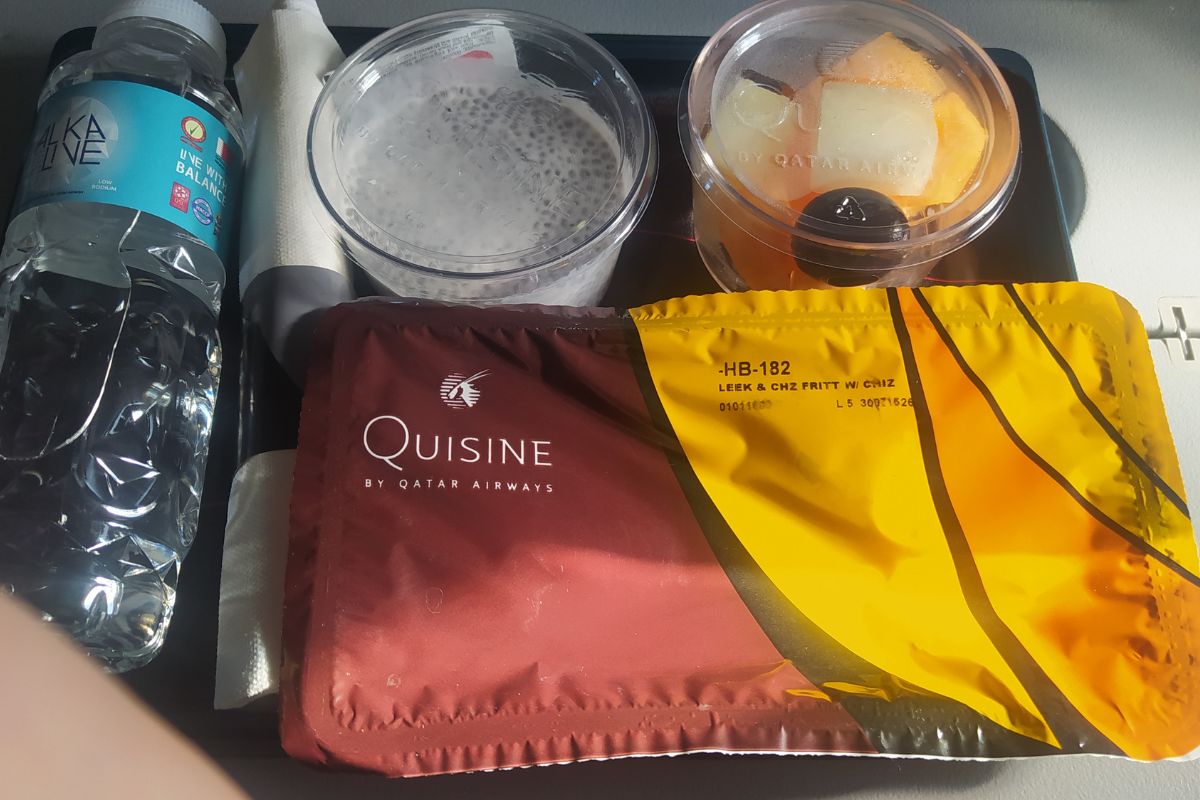 Breakfast on board Qatar Airways