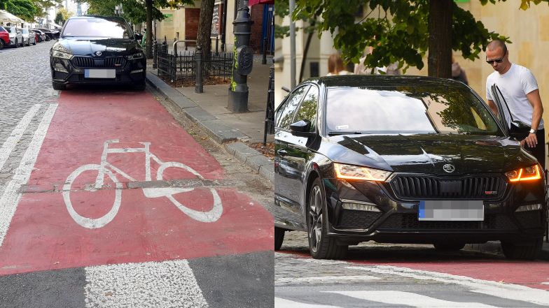 Marcin Hakiel parkuje na ścieżce rowerowej