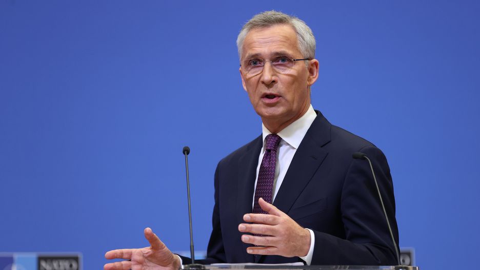 BRUSSELS, BELGIUM - JUNE 15: North Atlantic Treaty Organization (NATO) Secretary General Jens Stoltenberg holds a press conference ahead of a NATO Defence ministers' meeting at the NATO headquarters in Brussels on June 15, 2022. (Photo by Dursun Aydemir/Anadolu Agency via Getty Images)