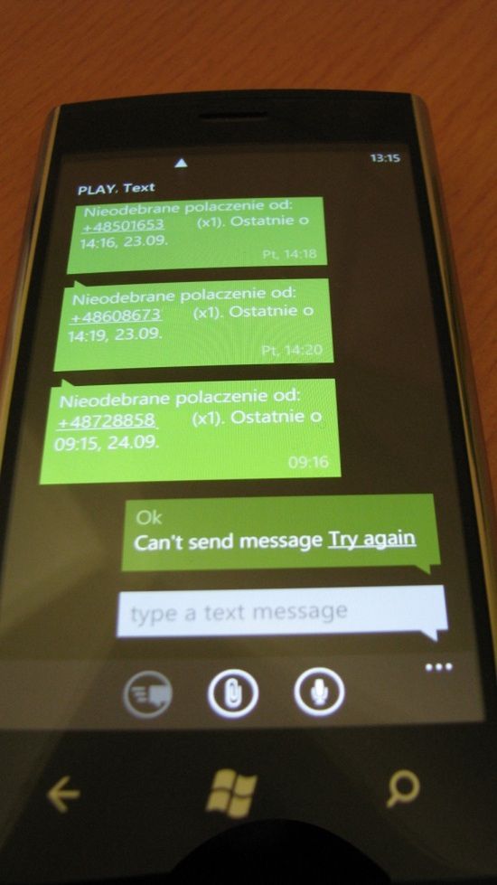 WP7,5 Mango- wiadomości SMS