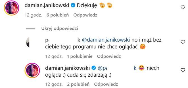 Komentarz Damiana Janikowskiego na Instagramie