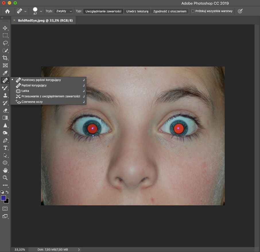 Narzędzie do usuwania czerwonych oczy w Photoshopie
