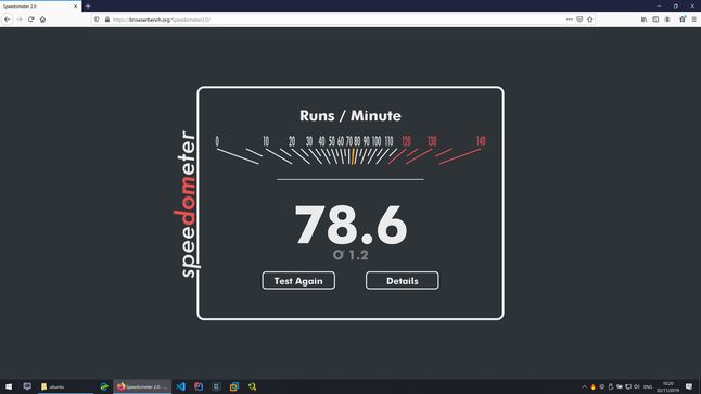 Windows - Firefox - Speedometer - 78.6 punktów