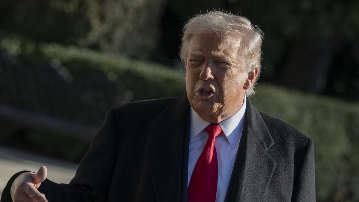 WASHINGTON DC, UNITED STATES - JANUARY 13 : United States President Donald Trump speaks to the press before his departure the White House en route Detroit, Michigan on January 13, 2026, in Washington DC, United States. (Photo by Celal Gunes/Anadolu via Getty Images)