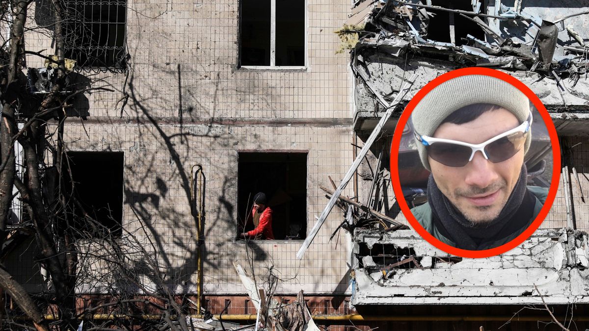 Na zdjęciu zniszczony budynek w Kijowie W kółku: Igor Panczenko