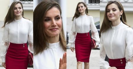 #TRENDY: Królowa Letizia w czerwonej spódnicy