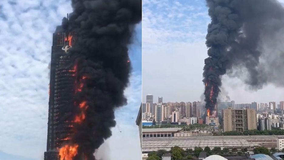 Spłonął wieżowiec China Telecom w chińskim mieście Changsha. 