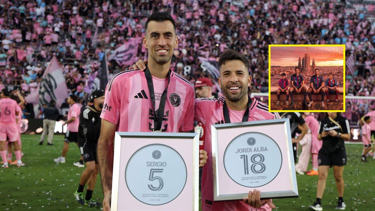 Getty Images /  Maddie Meyer/Getty Images / Na dużym zdjęciu Sergio Busquets i Jordi Alba, na małym grafika FC Barcelony