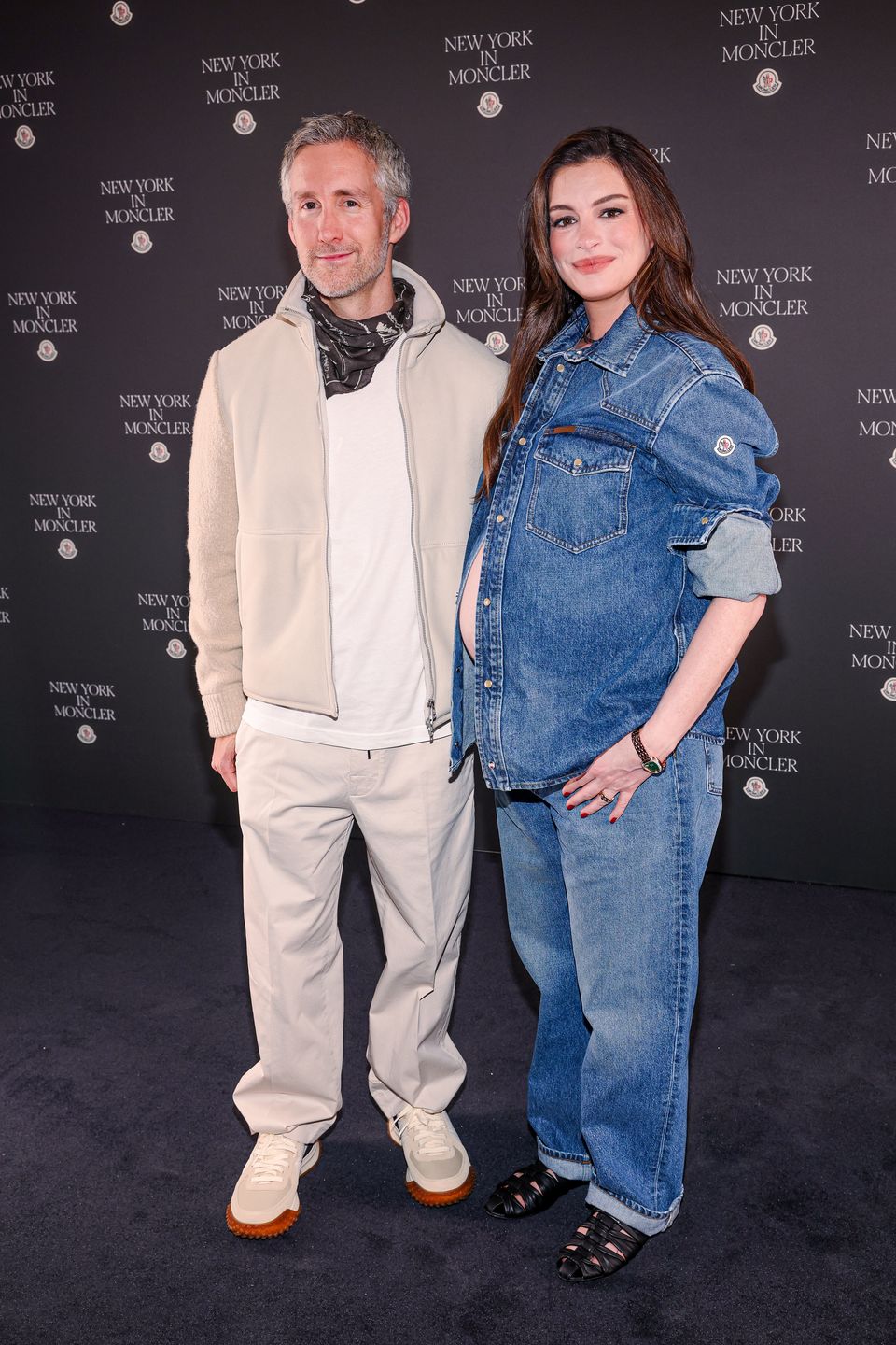 NEW YORK, NEW YORK - SEPTEMBER 10: (L-R) Adam Shulman and Anne Hathaway attends Moncler Fifth Avenue Flagship Opening at 767 Fifth Avenue on September 10, 2026 in New York City.  (Photo by Manoli Figetakis/Getty Images)