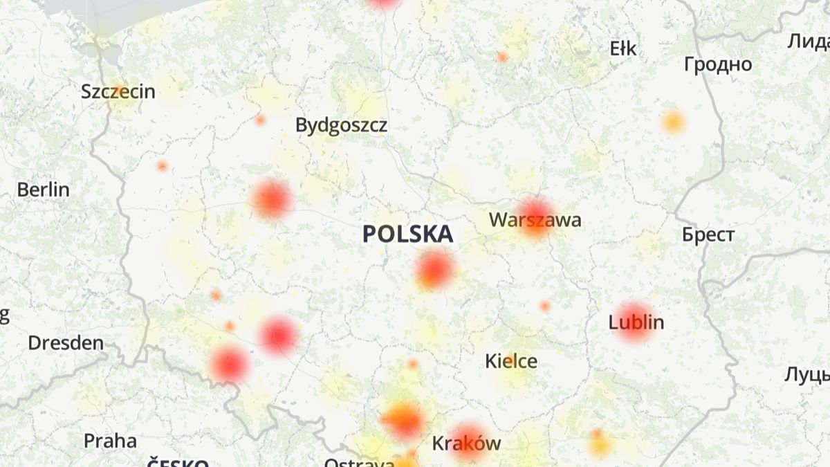 Awaria TikTok - mapa zgłoszeń.