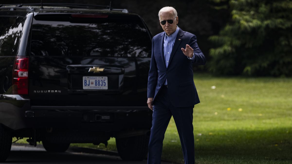 U.S. President Joe Biden walks on the South Lawn of the White House before boarding Marine One in Washington, D.C., U.S., on Wednesday, July 21, 2021. Senate Republicans are set to thwart the majority leader's attempt to speed Biden's agenda through the chamber by blocking his bid to start Senate debate on a yet-unfinished infrastructure plan. Photographer: Samuel Corum/CNP/Bloomberg via Getty Images