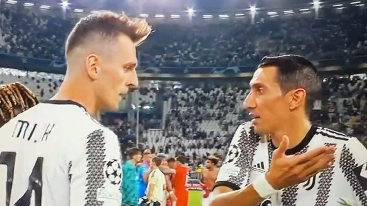 Arkadiusz Milik i Angel Di Maria po meczu Ligi Mistrzów