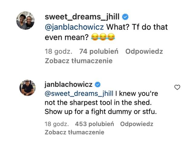 Dyskusja Hilla i Błachowicza na Instagramie