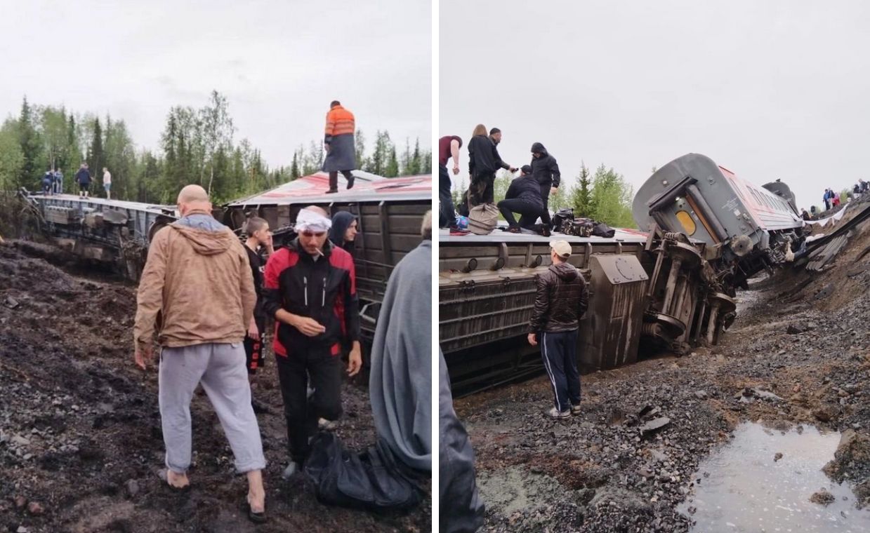 A train derailed in Russia