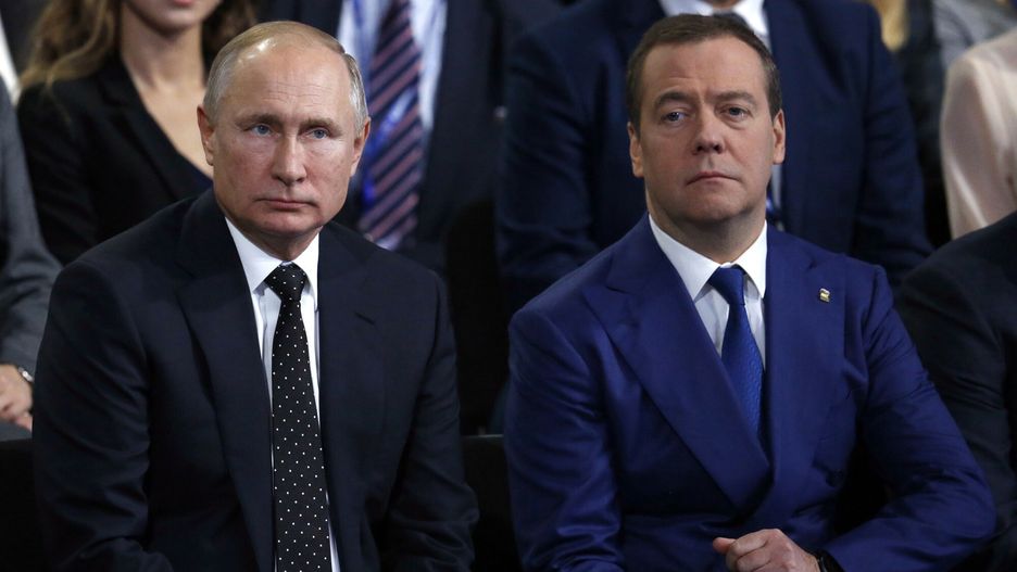 Temporary
Russian President Vladimir Putin, left, and Prime Minister Dmitry Medvedev attend the United Russia party congress in Moscow, Russia, Saturday, Dec. 8, 2018. (AP Photo/Alexander Zemlianichenko)
AP