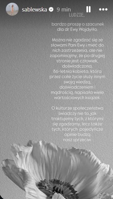 Wpis Mai Sablewskiej na Instagramie