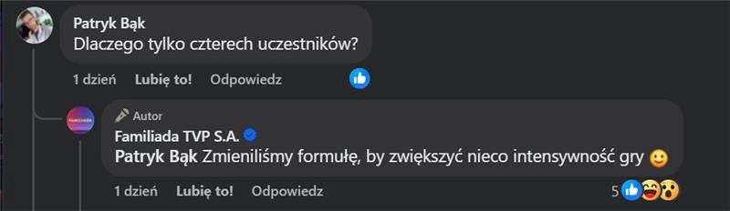Wpis produkcji "Familiady" na Facebooku