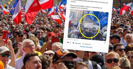 Marsz 4 czerwca. W tłumie był też przeciwnik Tuska, niósł transparent