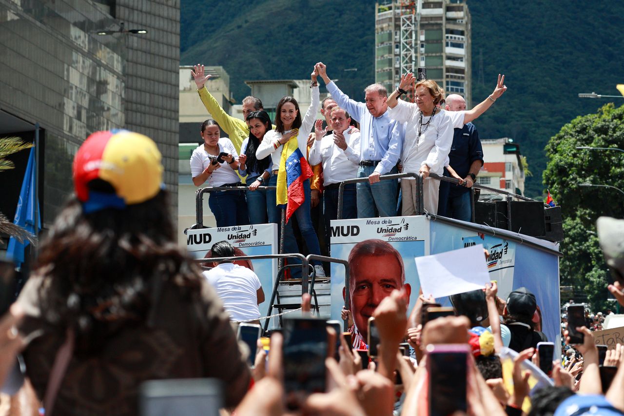 The opposition took to the streets in Caracas after the election results were announced.