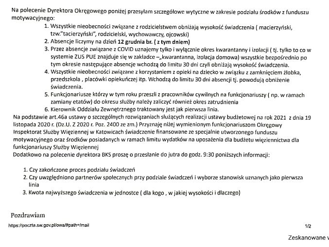 Wytyczne ws. nagród w oddziałach Służby Więziennej