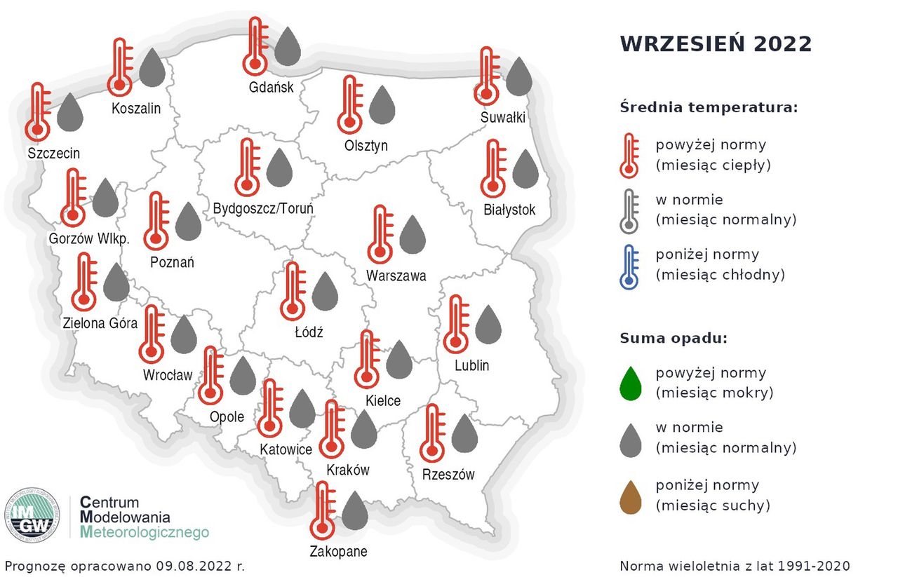 Średnia temperatura powietrza we wrześniu