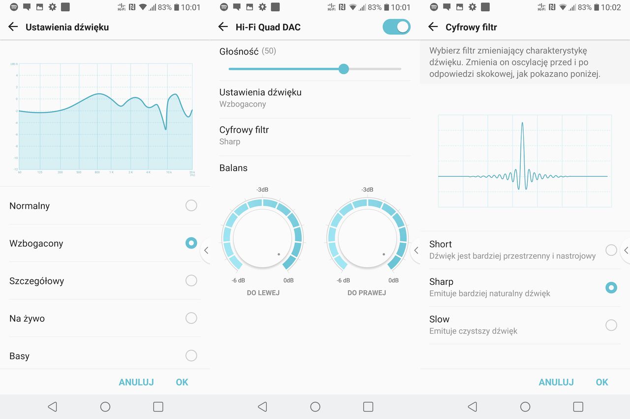 Ustawienia dźwięku w LG V30