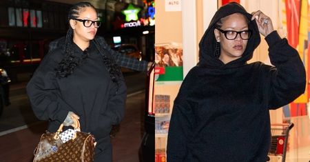 Naturalna Rihanna w czarnym dresie wyskoczyła na szybkie zakupy, dzierżąc w dłoni torebkę Louis Vuitton