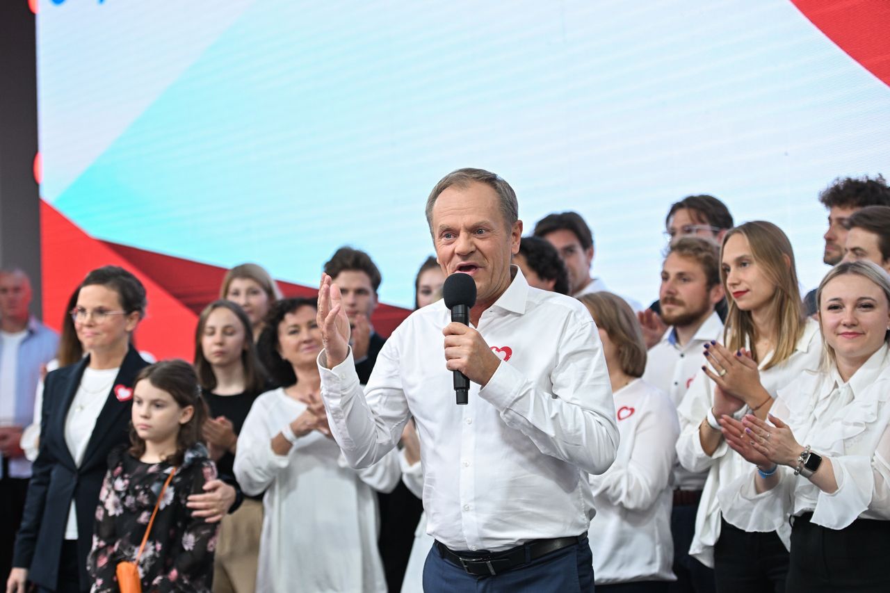 Donald Tusk po ogłoszeniu sondażowych wyników wyborów