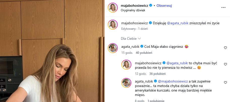 Agata Rubik rubasznie komentuje post Mai Bohosiewicz
