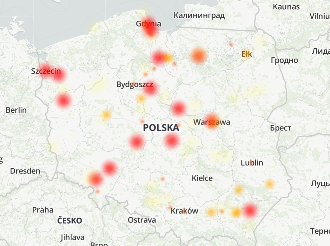 Nie działa internet Multimedia Polska, źródło: dowdetector.pl