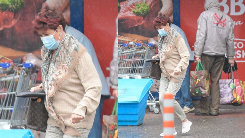 Nieustraszona Jolanta Kwaśniewska i jej torebka za 6 tysięcy wybiegają ze spożywczaka prosto w strugi deszczu (ZDJECIA)