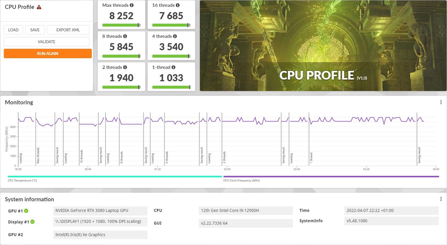 MSI Vector GP76 - cpu profile