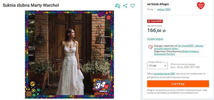 Licytacja WOŚP sukni ślubnej Marty Warchoł