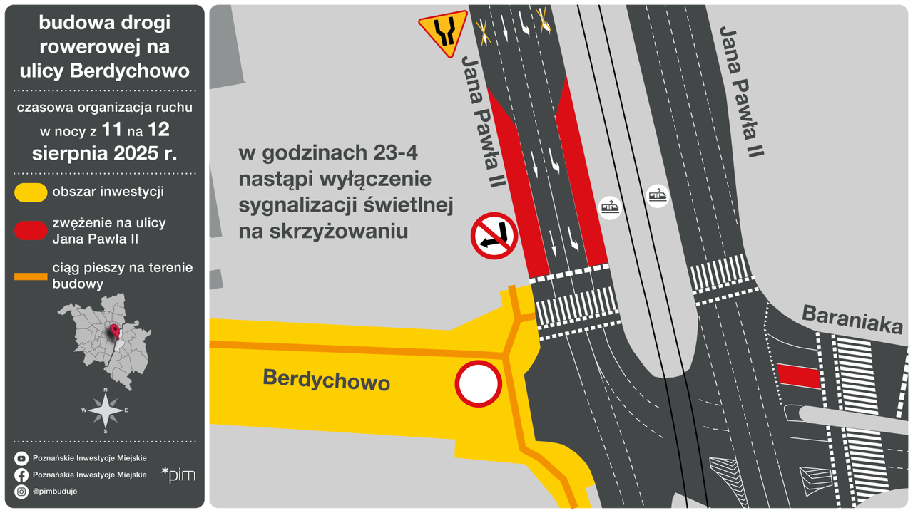 Poznań: Prace na skrzyżowaniu przy Berdychowie. Zmiany w ruchu