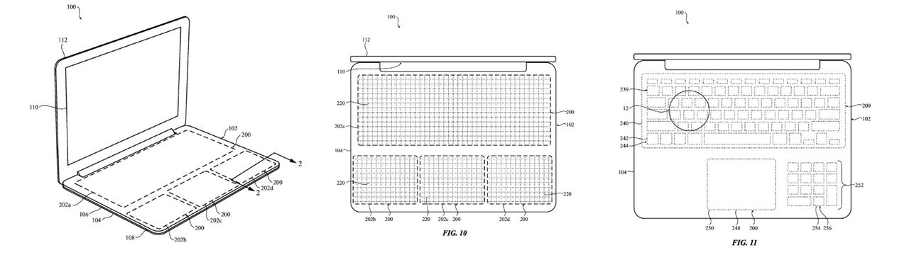 Ilustracje przedstawiające patent Apple o nazwie "Zero Travel"