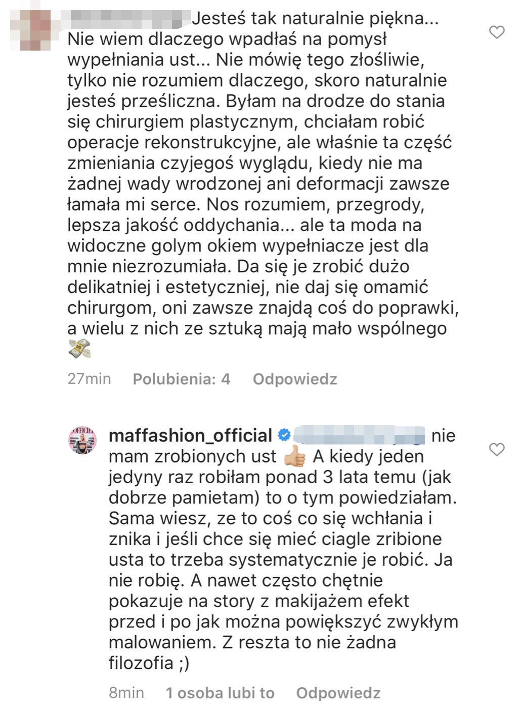 Komentarze pod postem Maffashion