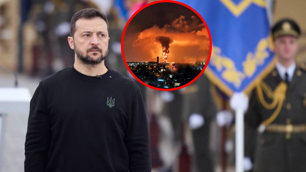 Volodymyr Zelenskyy. In the circle: Ukraine's attack on an oil port in Crimea