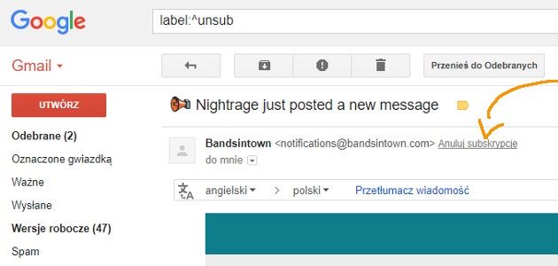 Gmail subskrypcje