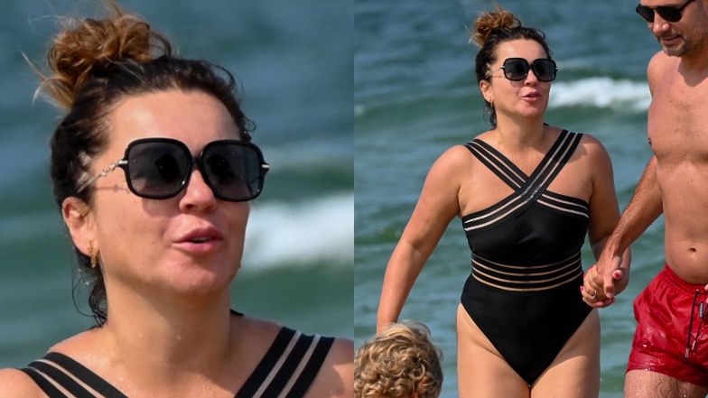 Beata Tadla z mężem baraszkują w Bałtyku