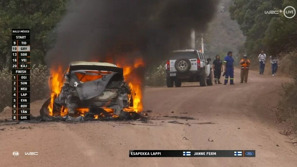 Zdjęcie okładkowe artykułu: Materiały prasowe / wrc.com / Na zdjęciu: pożar samochodu Lappiego