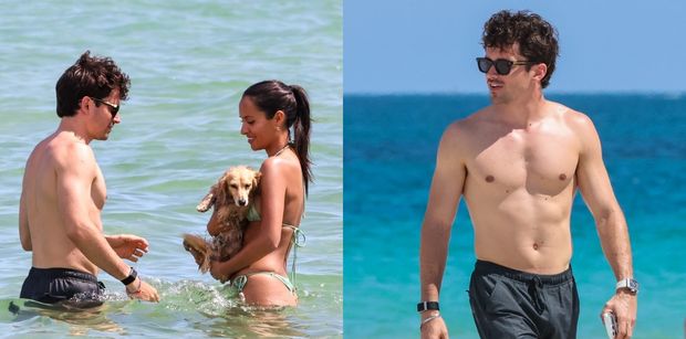 Charles Leclerc pluska się w oceanie z niedawno POŚLUBIONĄ żoną. Idealny miesiąc miodowy? (ZDJĘCIA)