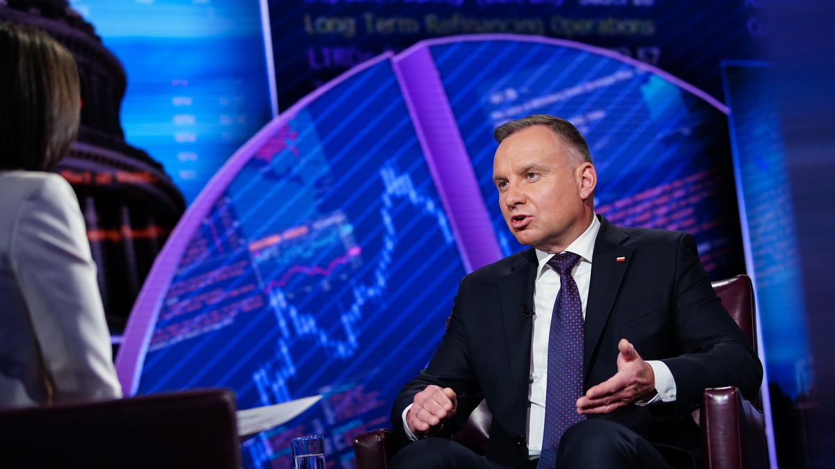 Andrzej Duda, Poland's president, during a Bloomberg Television interview in New York, US, on Tuesday, Sept. 19, 2023. Duda discussed the war in Ukraine and the importance of an alliance with the US. Photographer: Christopher Goodney/Bloomberg via Getty Images